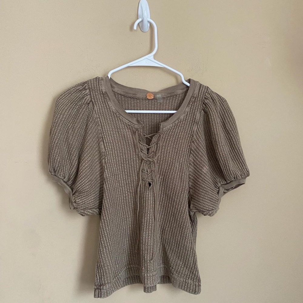 Free People Brown Lace-Up Top